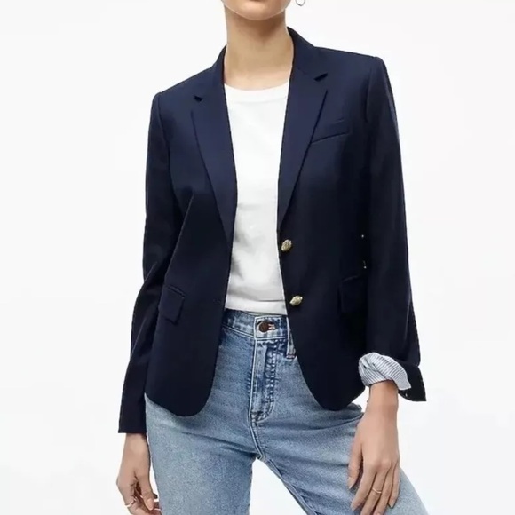 J. Crew Factory Schoolboy Blazer 8 Navy Wool Blend Gold Buttons Office NEW! - Picture 1 of 10